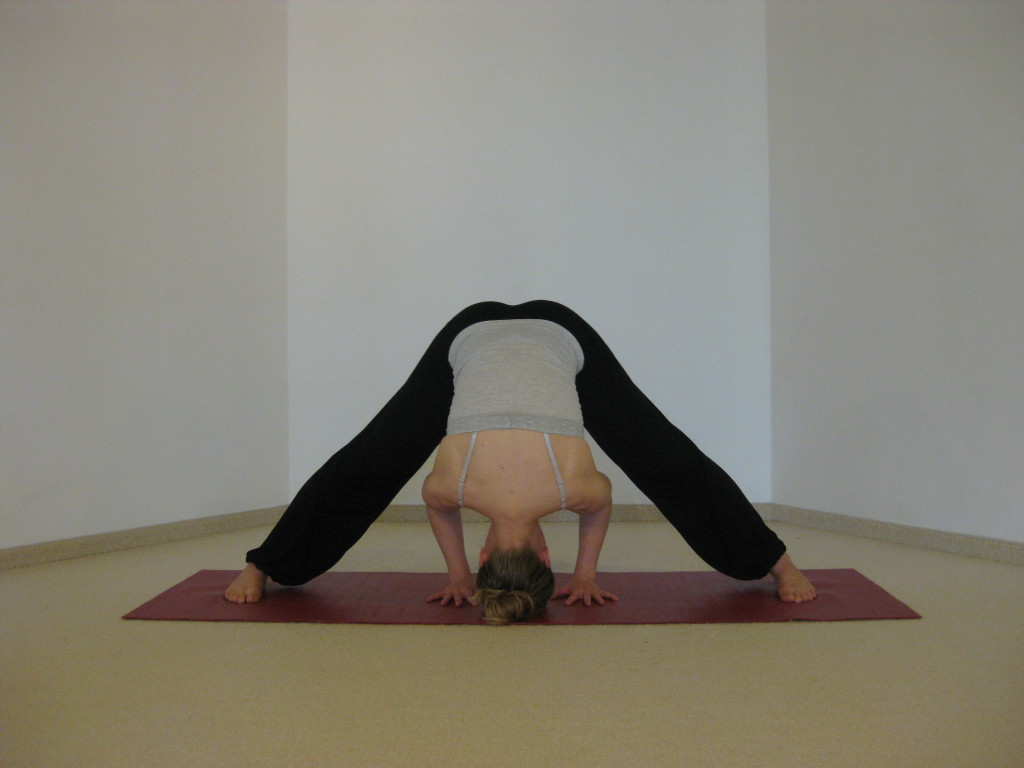 wide legged forward bend yoga pose